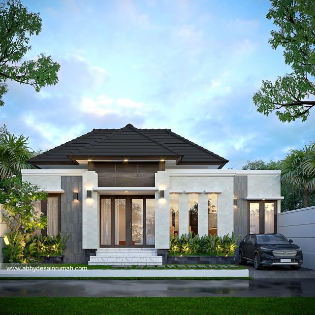 Desain Rumah  Bali Modern 1 Lantai Lebar 12 Meter Bapak Akbar di Makassar 