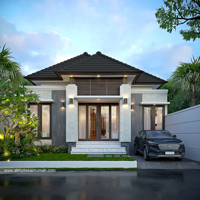 Desain Rumah  Bali Modern 1 Lantai Lebar 9 Meter Ibu Naya di Bogor 
