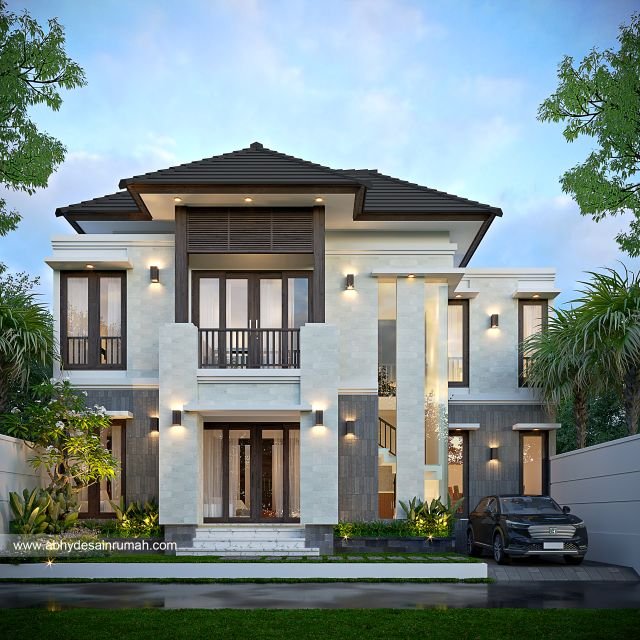Desain Rumah  Bali Modern 2 Lantai Lebar 12 Meter Bapak Abizar di Jakarta 