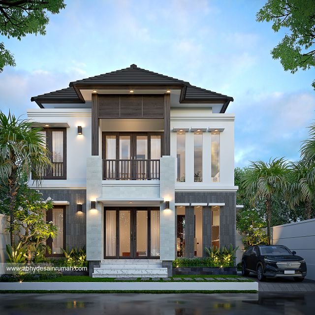 Desain Rumah  Bali Modern 2 Lantai Lebar 12 Meter Ibu Kusuma di Cirebon 