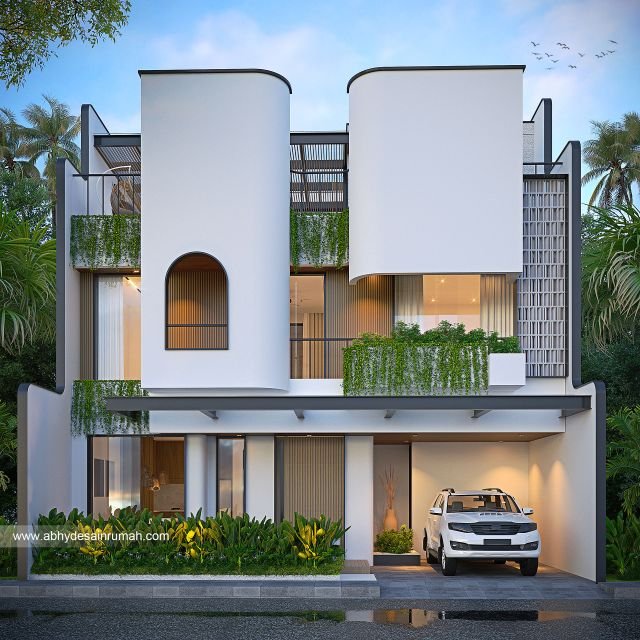 Desain Rumah  Industrial 2 Lantai Lebar 11 Meter Bapak Setiawan di Palembang 