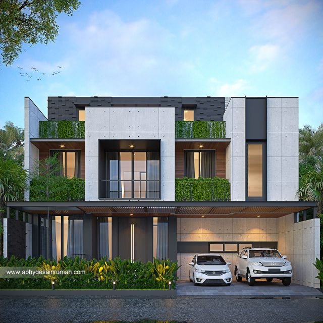 Desain Rumah  Industrial 2 Lantai Lebar 13 Meter Bapak Vino di Jakarta 