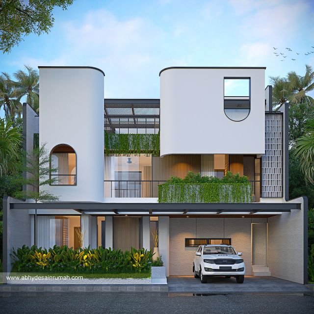 Desain Rumah  Industrial 2 Lantai Lebar 13 Meter Ibu Dian di Bandung 