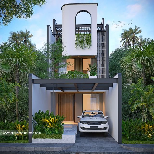 Desain Rumah  Industrial 2 Lantai Lebar 5 Meter Ibu Nurul di Aceh 