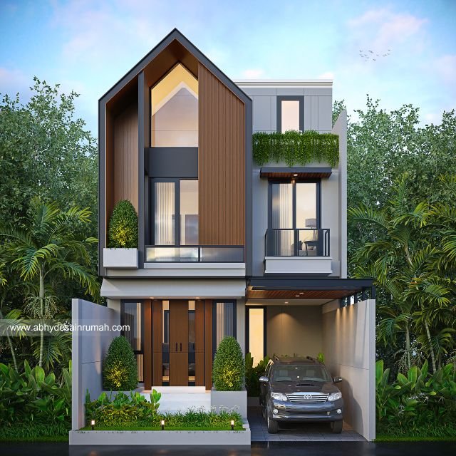 Desain Rumah  Industrial 2 Lantai Lebar 7 Meter Ibu Alisha di Jakarta 