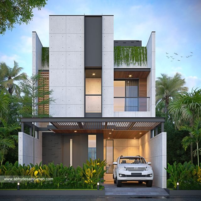 Desain Rumah  Industrial 2 Lantai Lebar 7 Meter Ibu Ulfa di Depok 