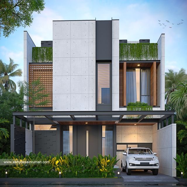 Desain Rumah  Industrial 2 Lantai Lebar 9 Meter Bapak Valdo di Makassar 