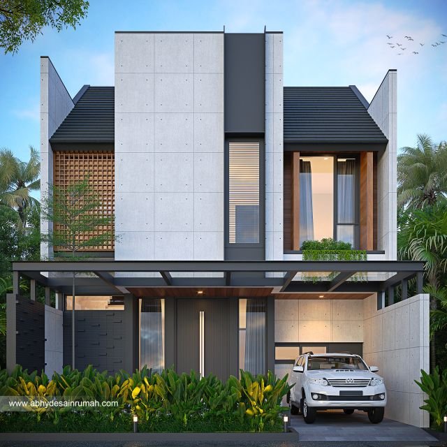Desain Rumah  Industrial 2 Lantai Lebar 9 Meter Bapak Yusron di Tangerang Selatan 
