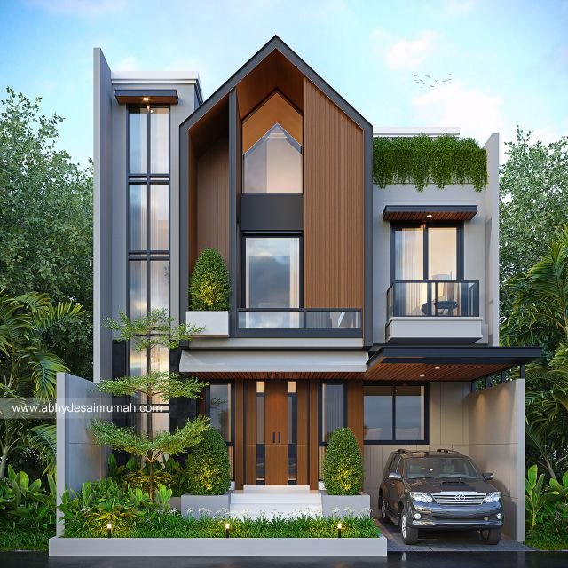 Desain Rumah  Industrial 2 Lantai Lebar 9 Meter Ibu Anindita di Semarang 