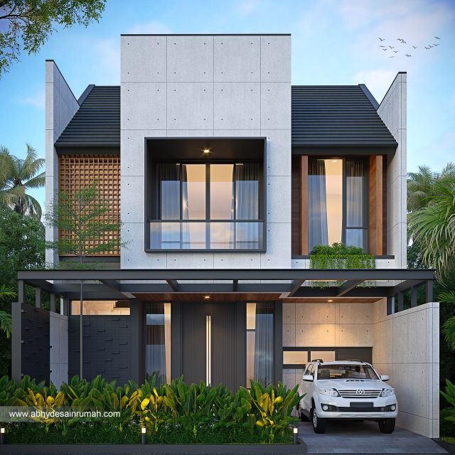 Desain Rumah  Industrial 2 Lantai Lebar 9 Meter Ibu Ulya di Sukabumi 