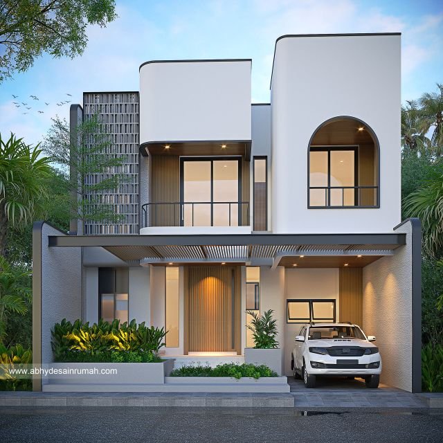 Desain Rumah  Industrial 2 Lantai Lebar 9 Meter Ibu Yunita di Bekasi 
