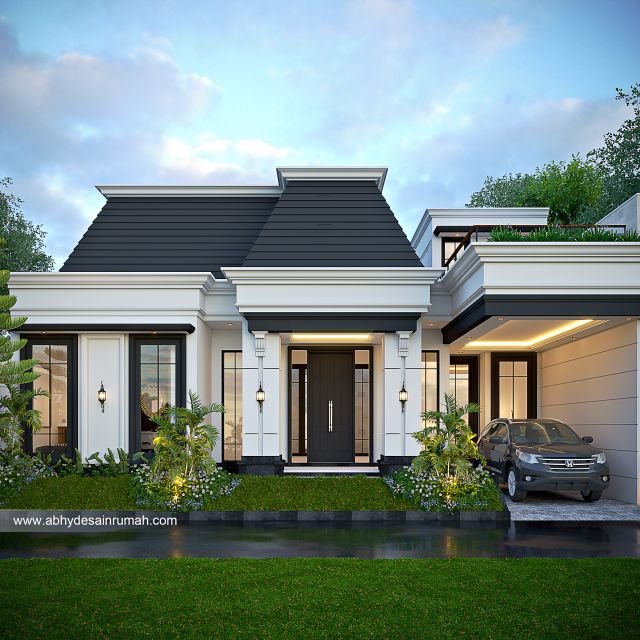 Desain Rumah  Mediteran 1 Lantai Lebar 13 Meter Bapak Galih di Bandung 