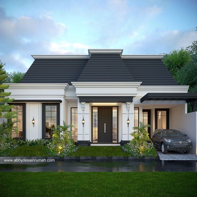 Desain Rumah  Mediteran 1 Lantai Lebar 13 Meter Ibu Fitri di Jakarta 