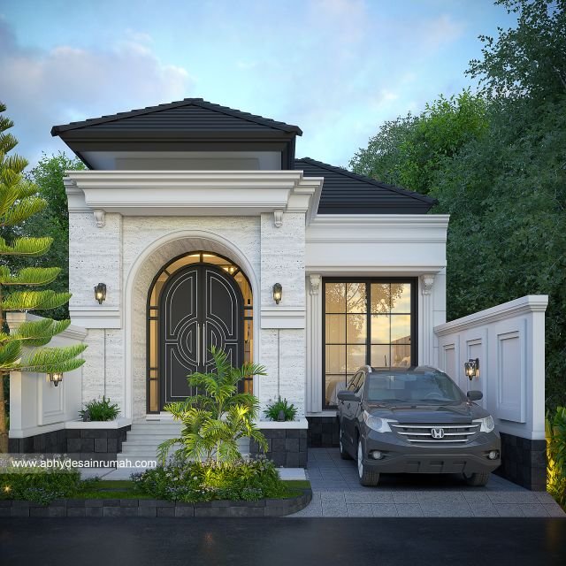 Desain Rumah  Mediteran 1 Lantai Lebar 7 Meter Ibu Risa di Padang 