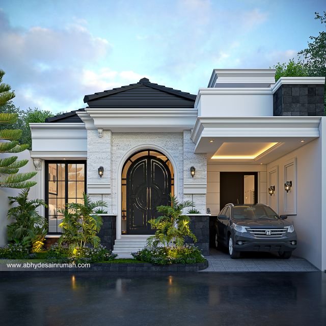 Desain Rumah  Mediteran 1 Lantai Lebar 9 Meter Bapak Aruna di Madiun 