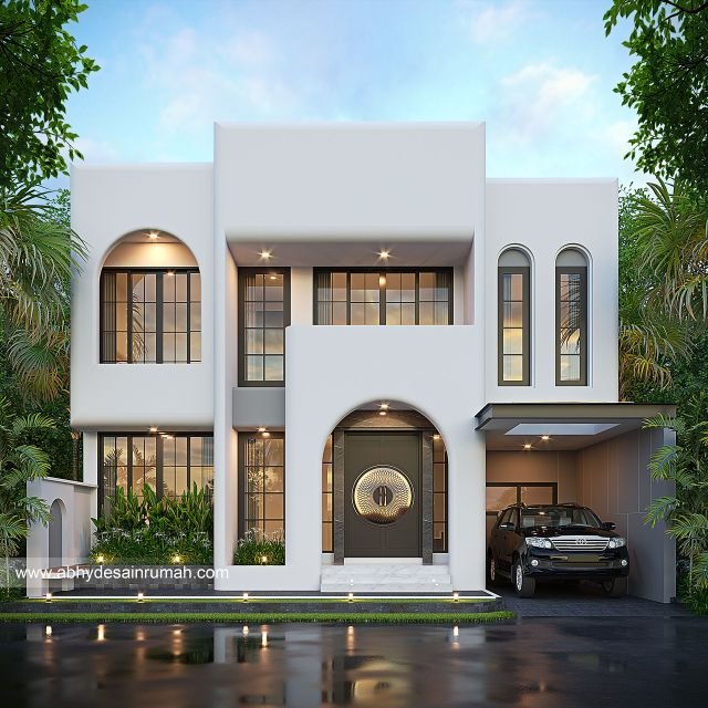 Desain Rumah  Mediteran 2 Lantai Lebar 11 Meter Ibu Risma di Semarang 