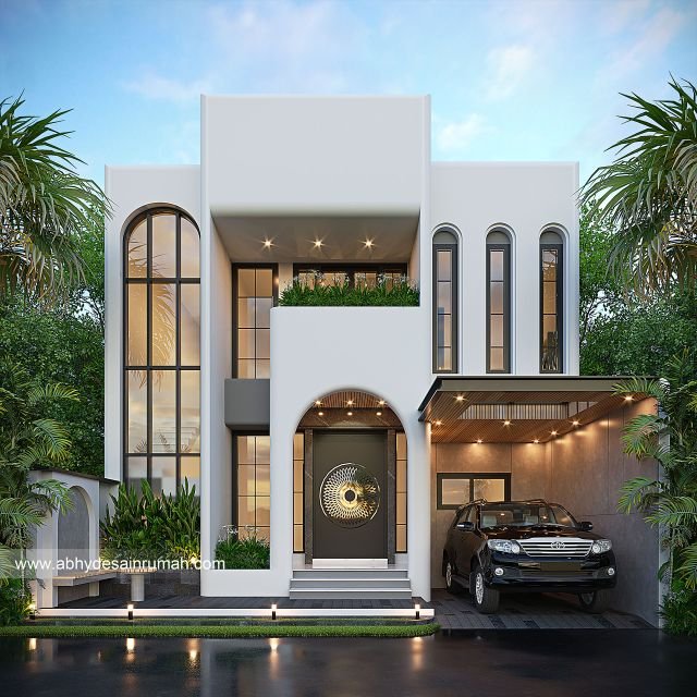 Desain Rumah  Mediteran 2 Lantai Lebar 9 Meter Ibu Zahira di Banjarmasin 