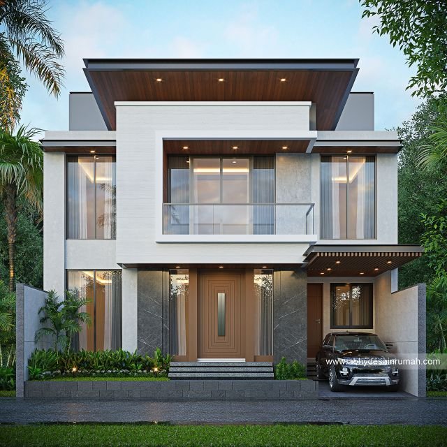 Desain Rumah  Modern 2 Lantai Lebar 11 Meter Ibu Fitria di Banjarbaru 
