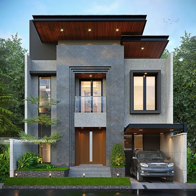Desain Rumah  Modern 2 Lantai Lebar 9 Meter Ibu Amalia di Semarang 