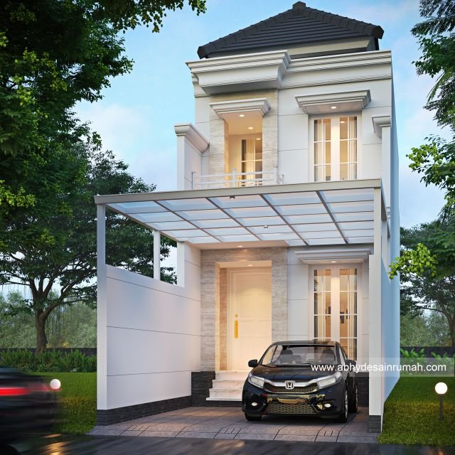Desain Rumah  Modern Klasik 2 Lantai Lebar 4.5 Meter Bapak Aria Indra di Bandung 
