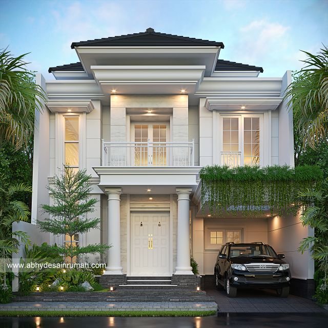 Desain Rumah  Modern Klasik 2 Lantai Lebar 9 Meter Ibu Marta di Surabaya 