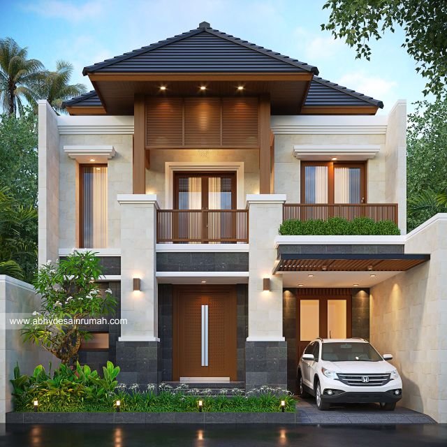 Desain Rumah  Bali Modern 2 Lantai Lebar 9 Meter Ibu Utami di Malang 